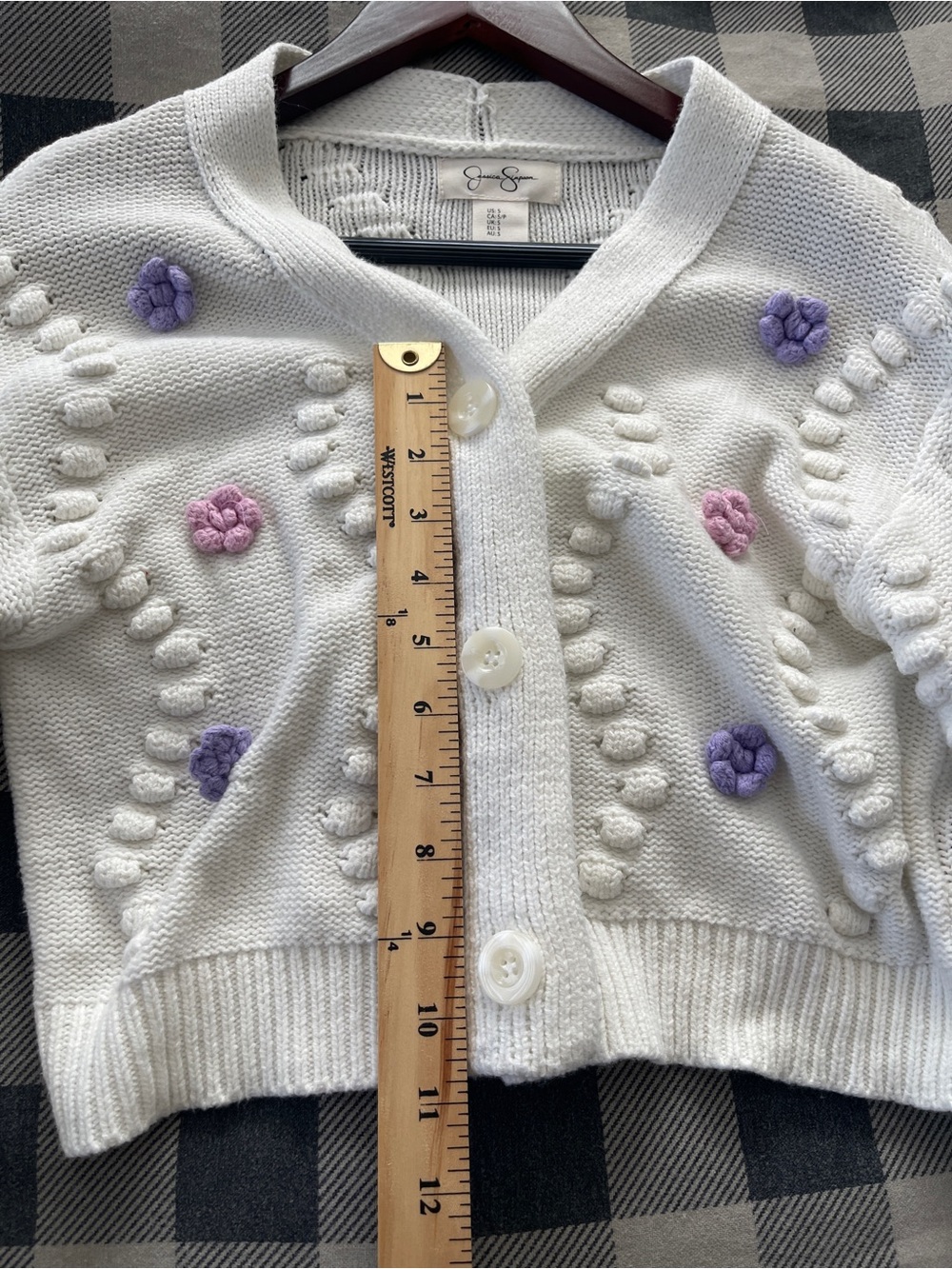 Jessica Simpson White Floral Bobble Knit Cropped Cardigan Sweater Size Small - Picture 7 of 9
